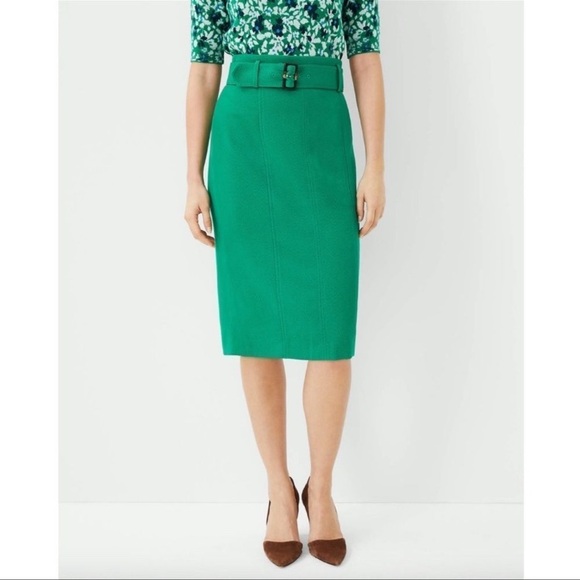 Ann Taylor Green Belted Seamed Pencil Skirt - Picture 4 of 5